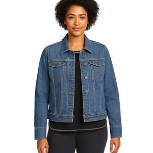 Eddie Bauer Medium Cotton Blend Blue Denim Jacket Preppy Casual Trucker Style